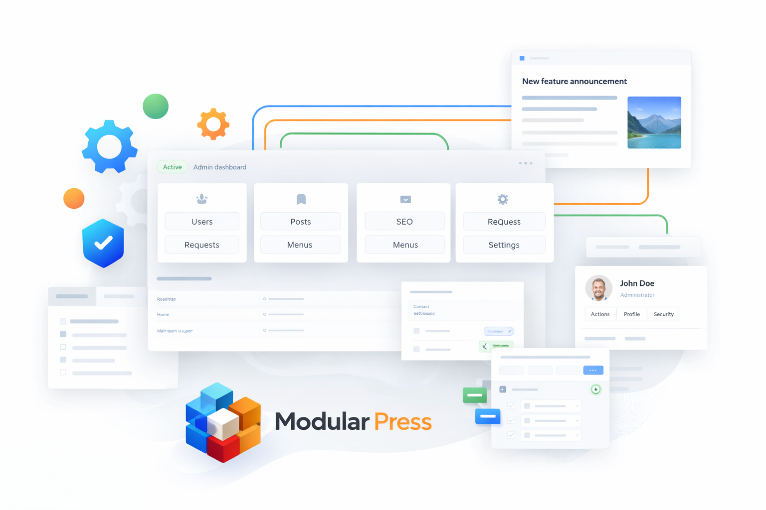 ModularPress modular CMS admin dashboard overview
